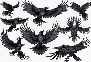 black raven with wings spread tattoo idea