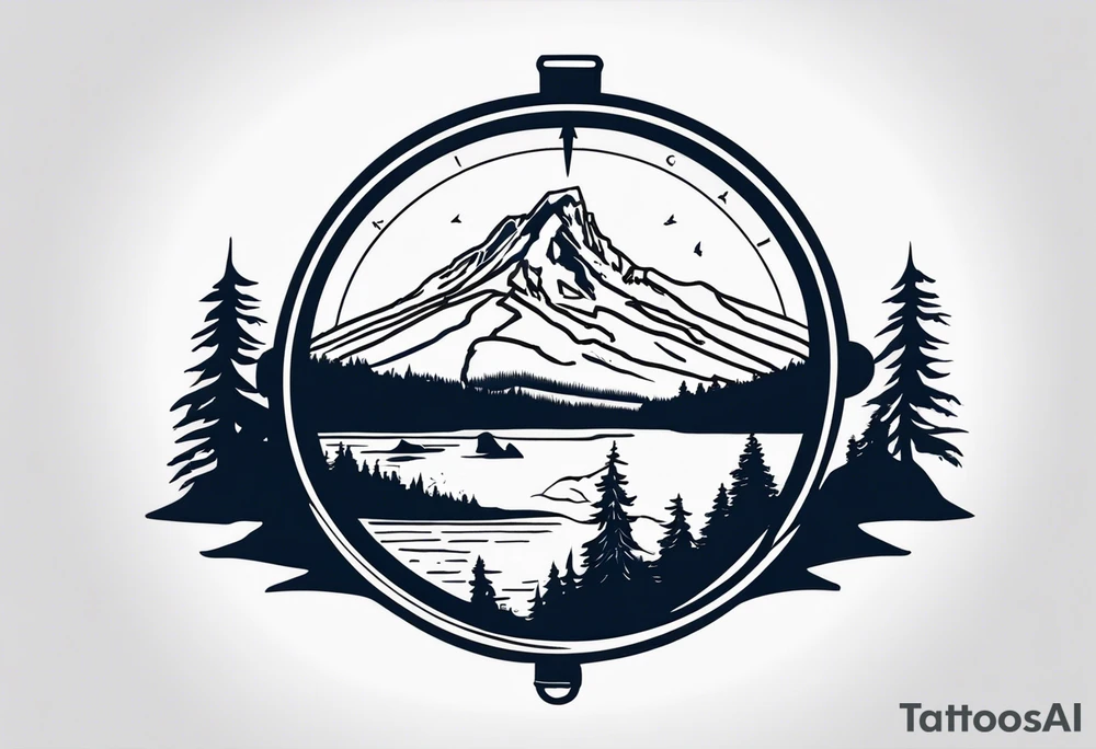 Compass directions with haystack rock in the top left, mount hood in the top right, alsea falls in the bottom left, crater lake in the bottom right tattoo idea