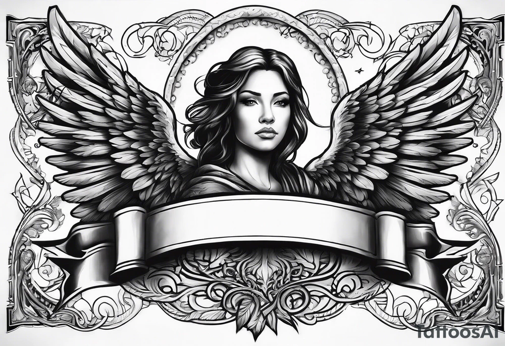 The word Glenn on a banner with angel Wings tattoo idea