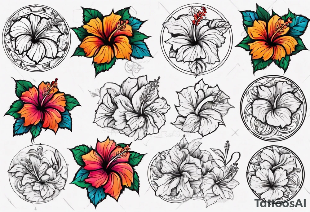 Round ornament hibiscus without leaves tattoo idea
