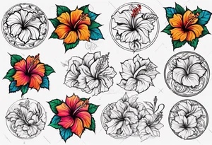 Round ornament hibiscus without leaves tattoo idea