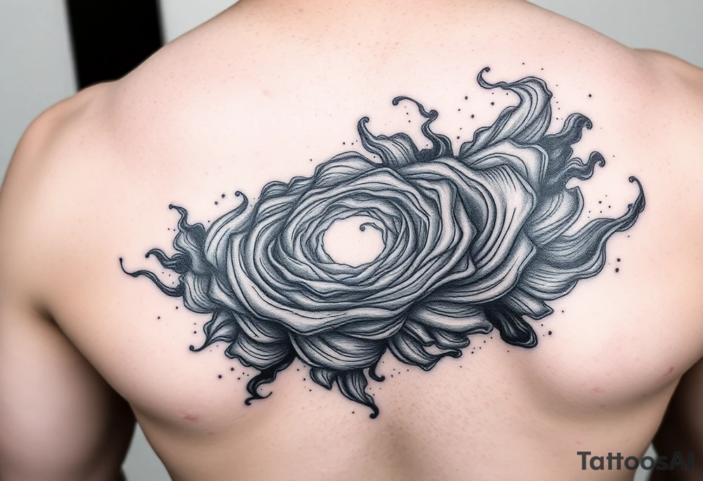 swirly smoky flowing galaxy with stipple shading tattoo idea