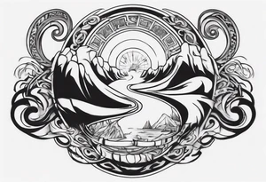 Inner bicep, stretched horizontally, visual representation of the journey of life tattoo idea