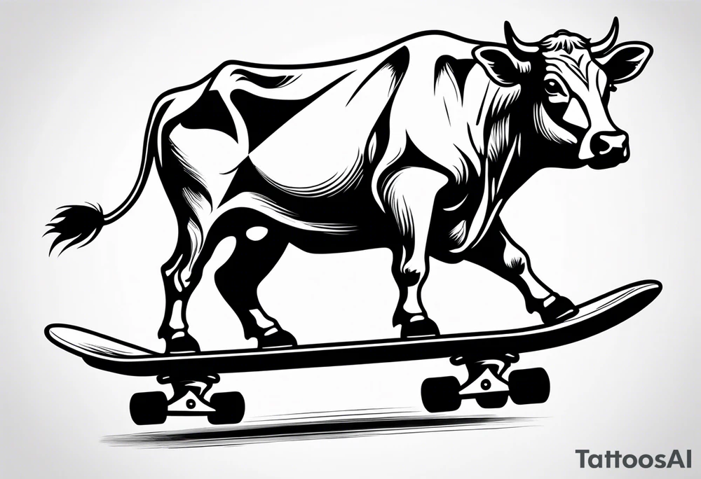 Cow riding skateboard jumping tattoo idea