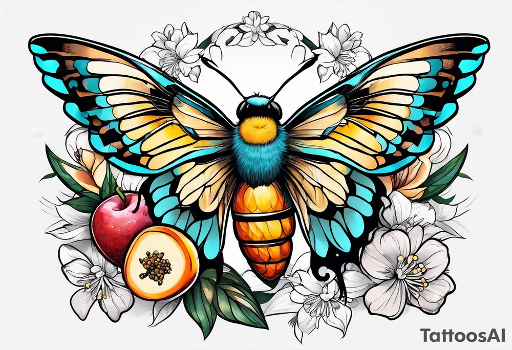 Birds, bees, fruit tattoo idea