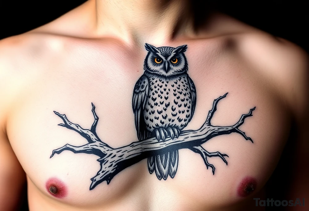 wise owl perched on ancient oak branch under starlit sky tattoo idea wise owl perched on ancient oak branch under starlit sky tattoo idea