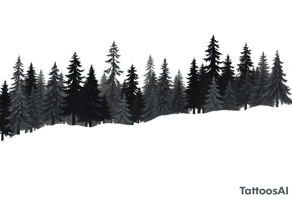 Coniferouse forest silhouette with black and gray trees tattoo idea