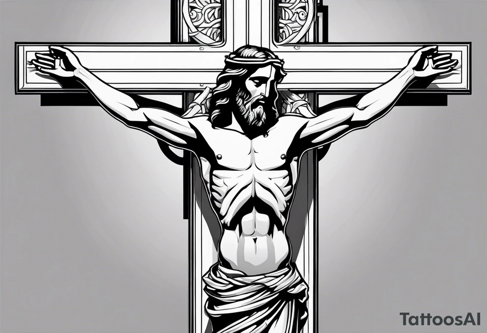 Jesus Christ hanging on a cross, full body lenght tattoo idea Jesus Christ hanging on a cross, full body lenght tattoo idea