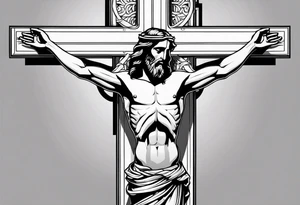 Jesus Christ hanging on a cross, full body lenght tattoo idea