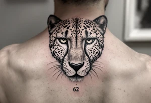 cheetah with the number 62 incorporated in its fur around the dots tattoo idea