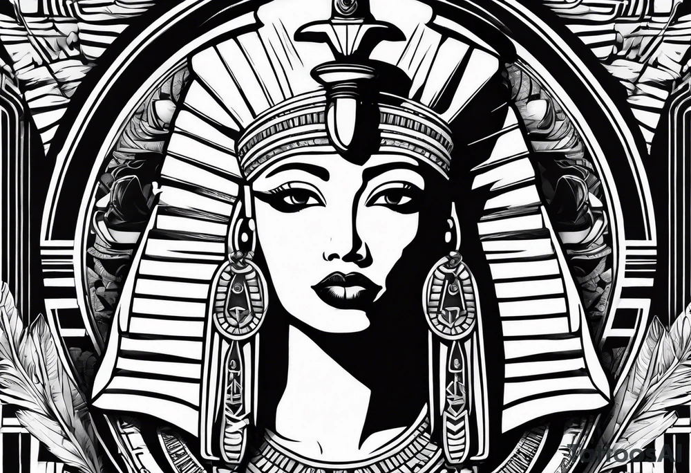 black and white Egyptian goddess Isis tattoo idea