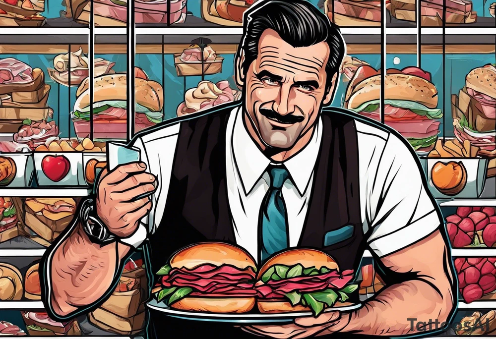 Don Draper eating a ham sandwich at a basketball game tattoo idea