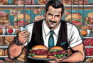 Don Draper eating a ham sandwich at a basketball game tattoo idea