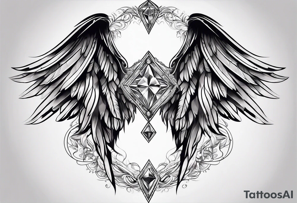 Diamond angel wings tattoo idea