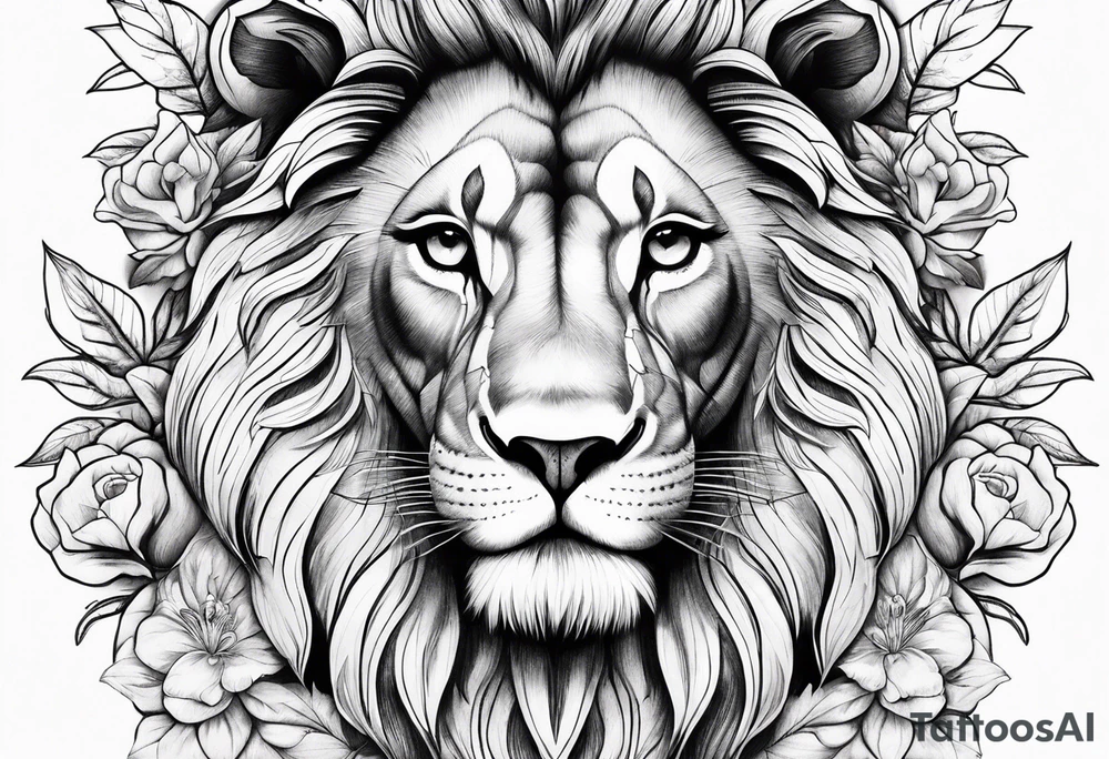 lion,love, design, flowers tattoo idea