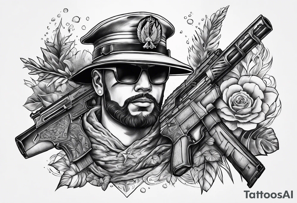 A tattoo of marine and guns tattoo idea