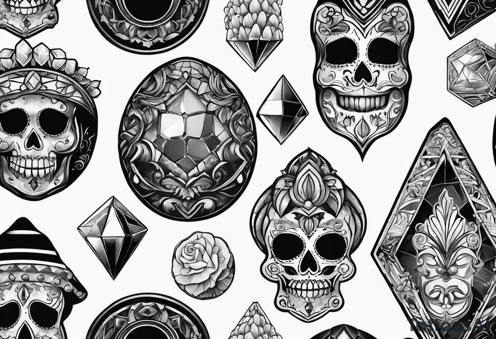 Spooky gem stones with face tattoo idea
