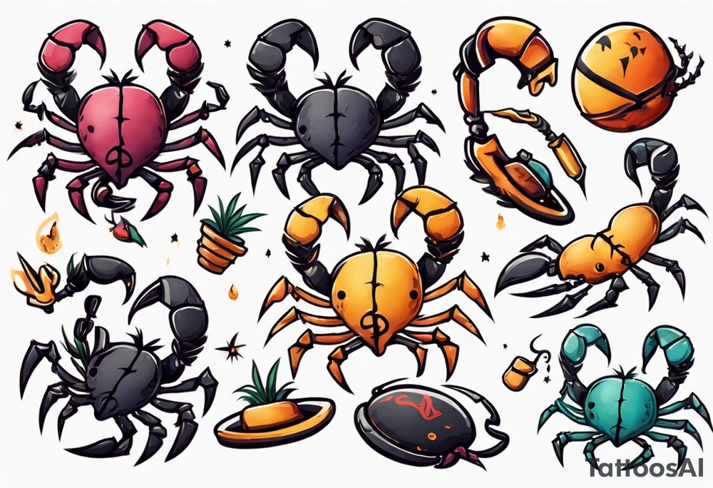 background that represents game development and designs with a scorpion make it magical, and cute tattoo idea