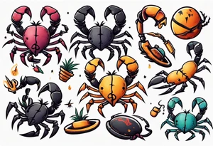 background that represents game development and designs with a scorpion make it magical, and cute tattoo idea