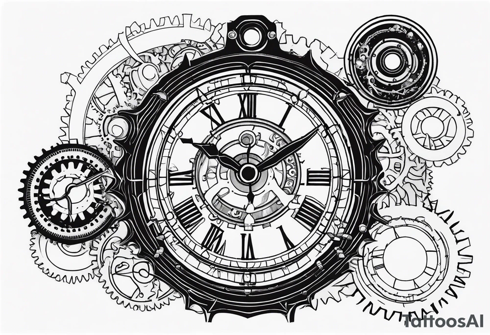 Steampunk clock with gears. tattoo idea