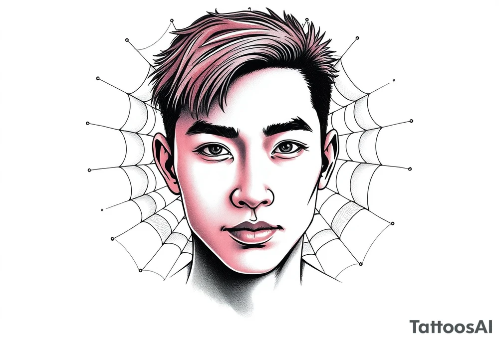 Handsome Asian young guy is behind spider web tattoo idea