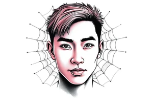 Handsome Asian young guy is behind spider web tattoo idea