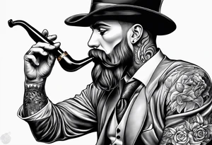 Neotraditional man smoking a pipe tattoo idea