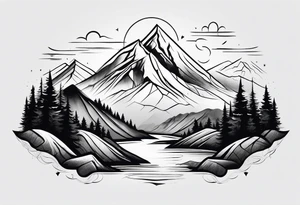 minimalistic mountain scene tattoo idea