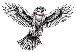 An Egyptian Falcon (Horus) Carrying a Rosary (only red, blue and black are possible colors) tattoo idea