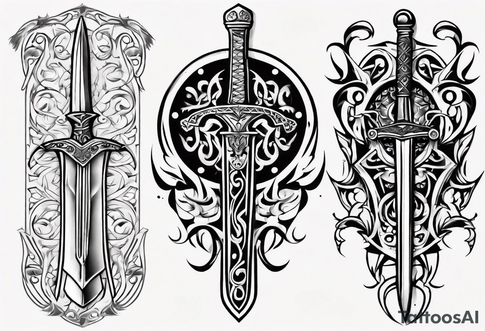Sword and shield filigree tattoo idea