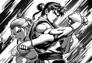 street fighter 3 ken versus chun li fighting tattoo idea