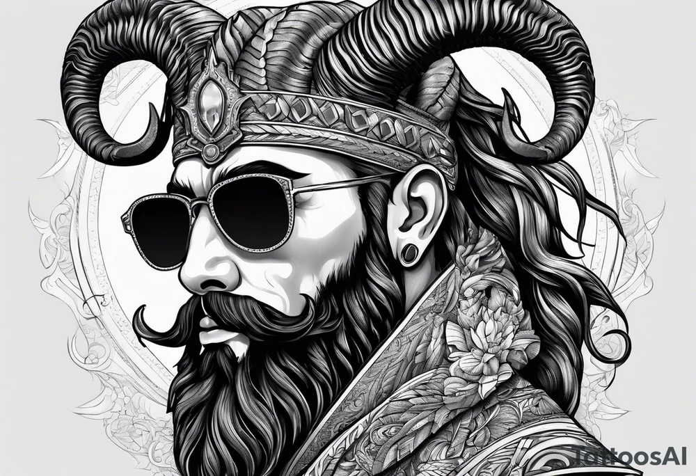 capricorn with beard and sunglasses tattoo idea