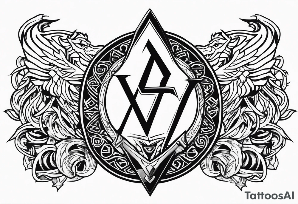 Valhalla sword shield dragon axe Valknut tattoo idea