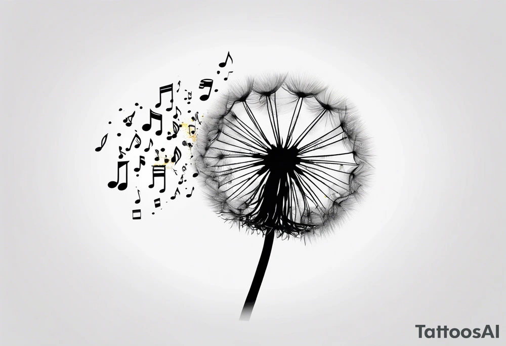 Dandelion puff breaking off into music notes tattoo idea