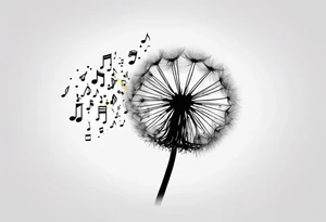 Dandelion puff breaking off into music notes tattoo idea