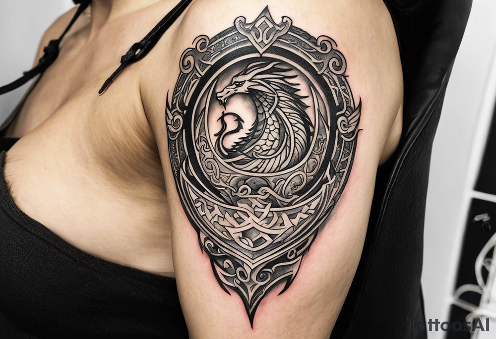 Valhalla sword shield viking ship dragon head tattoo idea Valhalla sword shield viking ship dragon head tattoo idea