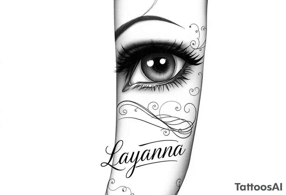 Girl eyes with the name layanna at the bottom of it tattoo idea