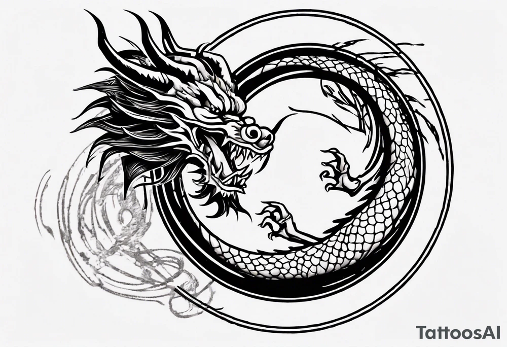 Chinese dragon in a circular shape with "02.03" written on it tattoo idea
