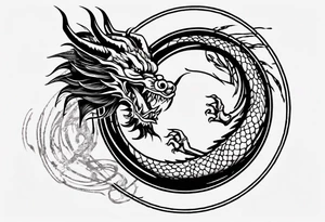 Chinese dragon in a circular shape with "02.03" written on it tattoo idea