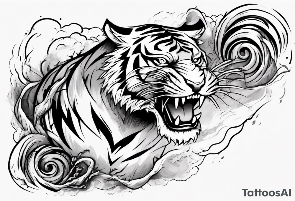 A tiger surrounded by lightning for a forearm sleeve. Also leaving room for a symbol to be below the tiger tattoo idea