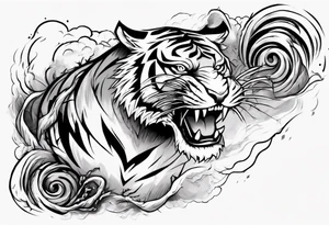 A tiger surrounded by lightning for a forearm sleeve. Also leaving room for a symbol to be below the tiger tattoo idea