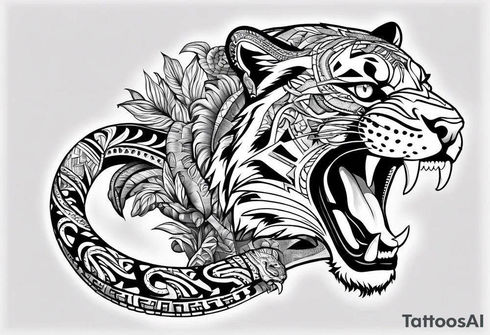 aztec black jaguar with snake tattoo idea