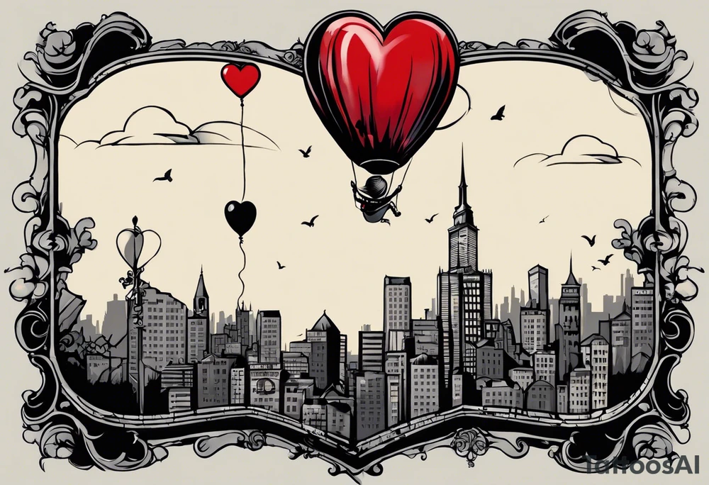 **Tattoo Prompt:**

Design a tattoo inspired by Nine Inch Nails' song "Right Where It Belongs," incorporating iconic Banksy imagery. The central piece could feature a young girl, reminiscent of Banksy's "Balloon Girl," standing at the edge of a precipice. Instead of a heart-shaped balloon, she holds a cracked mirror reflecting a distorted cityscape, symbolizing the themes of reality and illusion.

Around her, faint, ghostly images of people in gas masks (similar to Banksy's "Napalm" piece) emerge from the shadows, representing the song's commentary on societal influence and perception. Above, in a stylized, graffiti-like font, the words "Right Where It Belongs" arc across the scene, blending into the fragmented skyline.

The entire composition is framed by a barbed wire halo, adding a touch of defiance and the struggle for authenticity, encapsulating the haunting and reflective essence of both the song and Banksy's art. tattoo idea