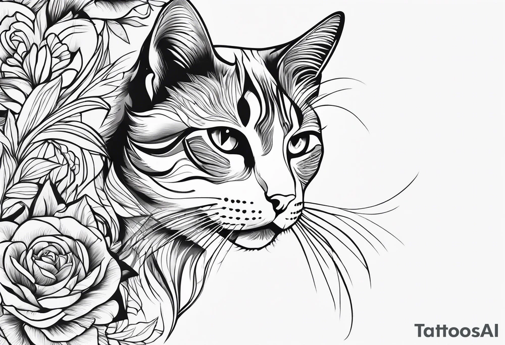right side profile of a cat face tattoo idea