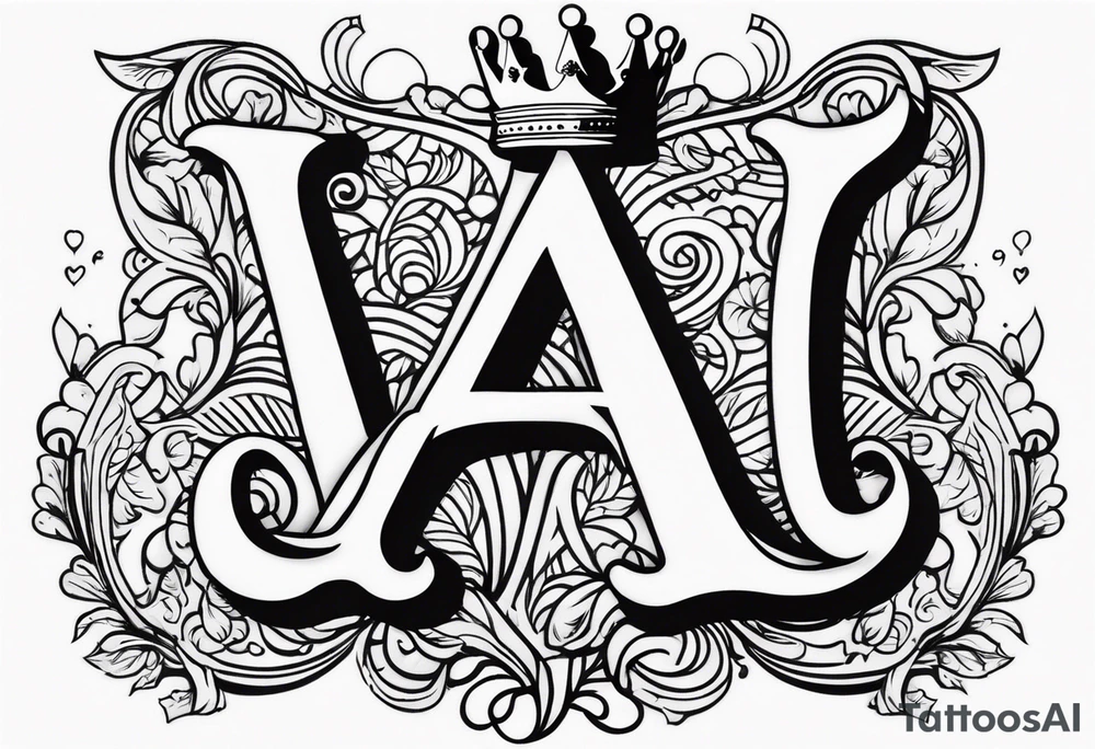 the letter A in cursive with a crown over it that has a money sign in it that can fit on a forearm tattoo idea