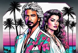 1980's miami vice style beach party, tattoo idea