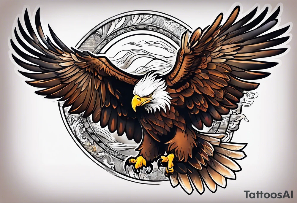eagle gliding with sun in the back tattoo idea