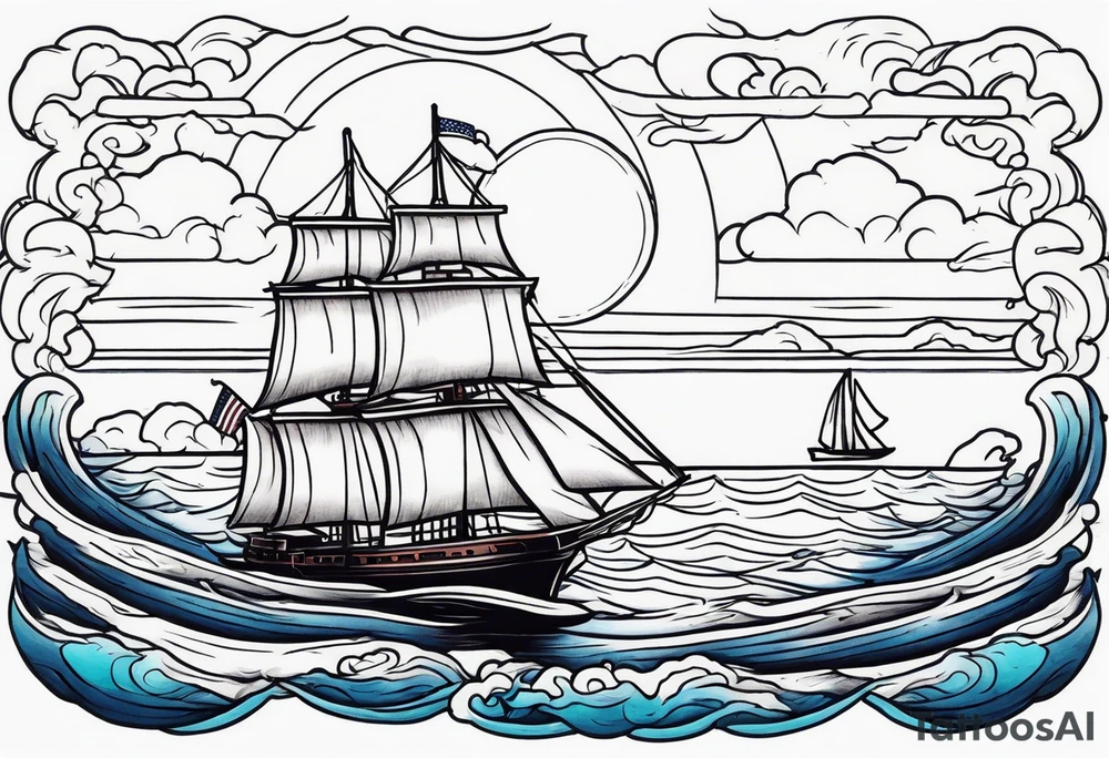 american traditional horizon at sea tattoo idea