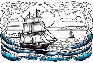 american traditional horizon at sea tattoo idea