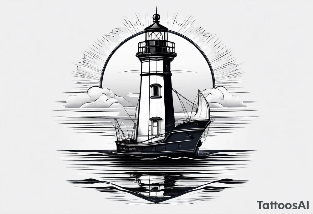 maritime lighthouse in a front view sailboat serving as a mast for a sail. tattoo idea